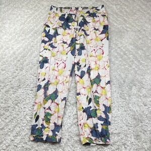J Crew Pants Womens 8 White Blue Pink Floral Print Casual Resort Date Coastal